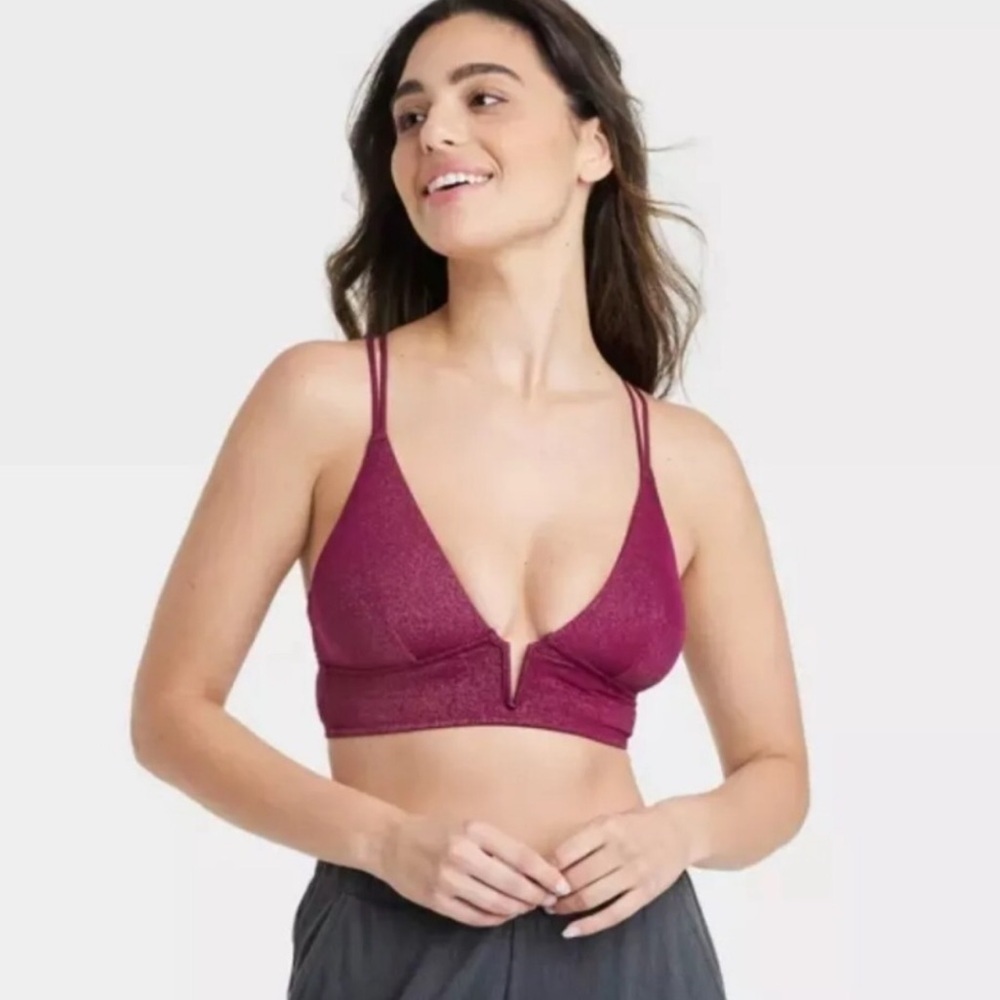 NEW Auden Bralette Cherry Pink Sparkly V-Neck Unlined Women’s Size XS